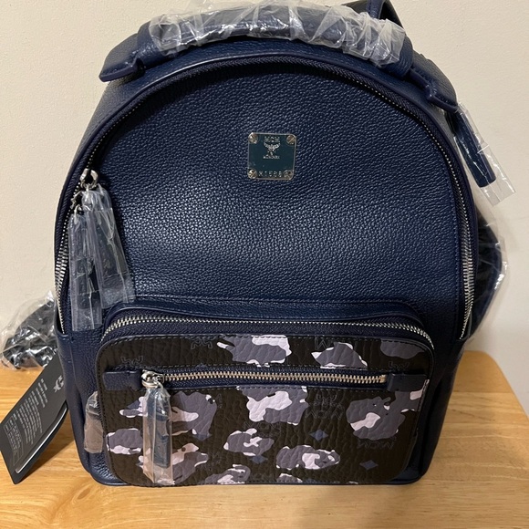 MCM Dark Blue/Camel Backpack - Picture 1 of 9
